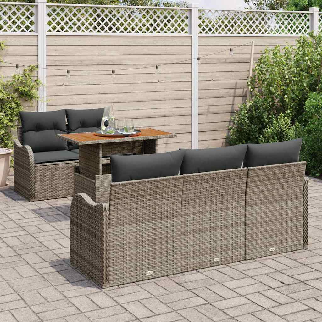 Garden Sofa Set 6 pcs Grey Poly Rattan