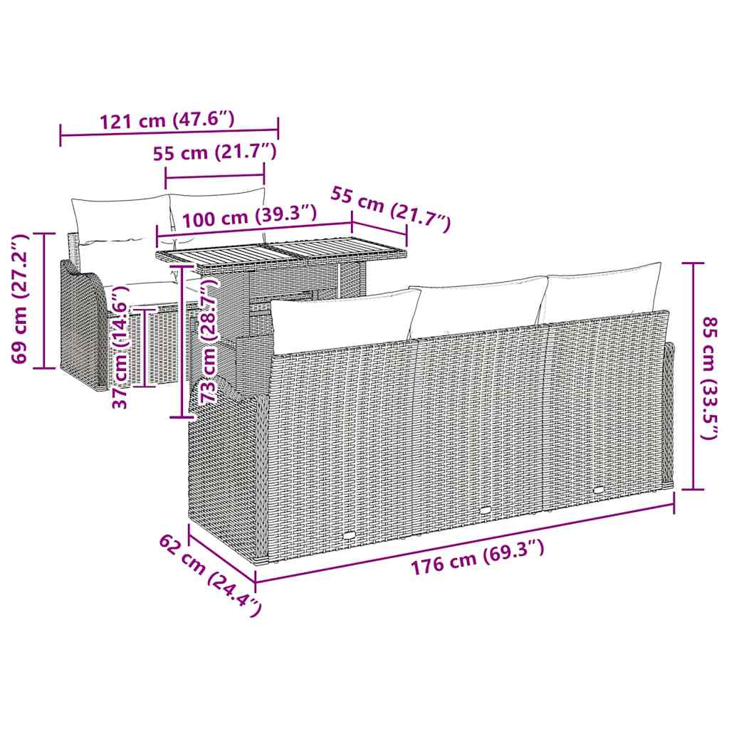 Garden Sofa Set 6 pcs Grey Poly Rattan
