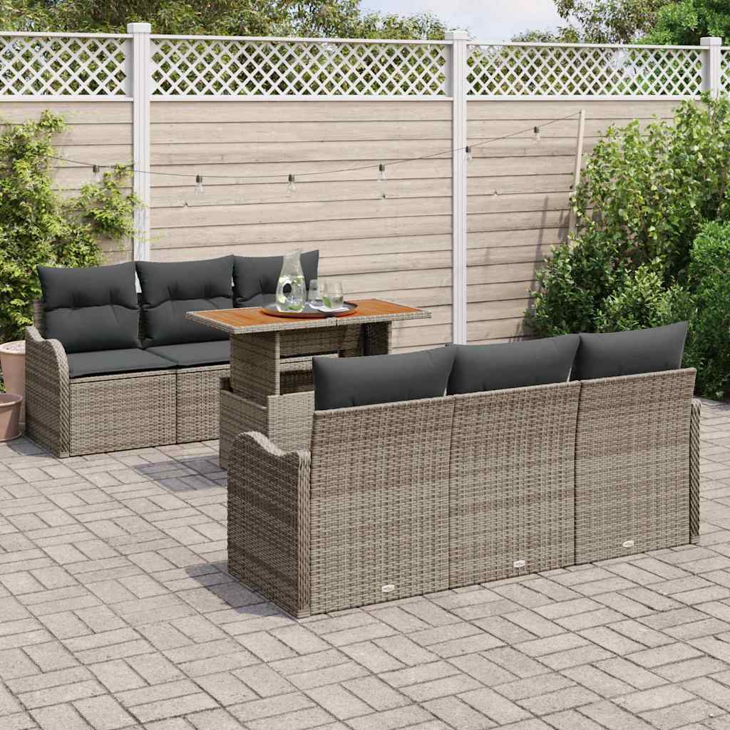 Garden Sofa Set 7 pcs Grey Poly Rattan