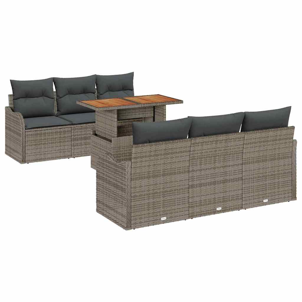 Garden Sofa Set with Cushion 7 pcs Grey Poly Rattan