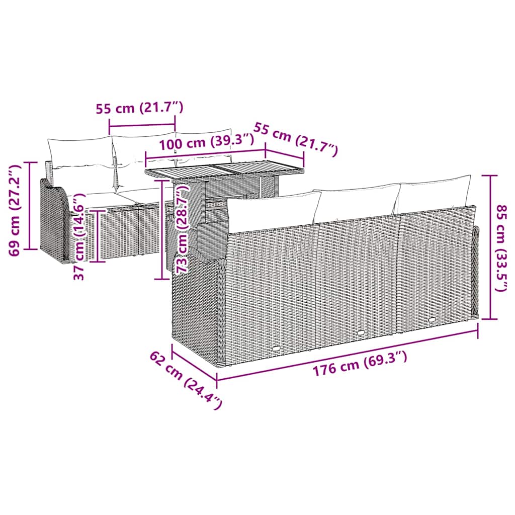 Garden Sofa Set with Cushion Manual 7 pcs Grey