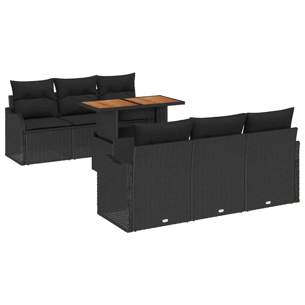 Garden Sofa Set with Cushion Manual 7 pcs Black