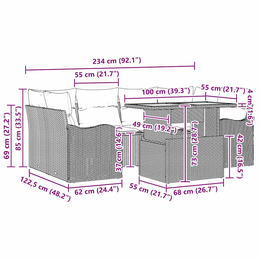 Garden Sofa Set with Cushion Manual 7 pcs Black