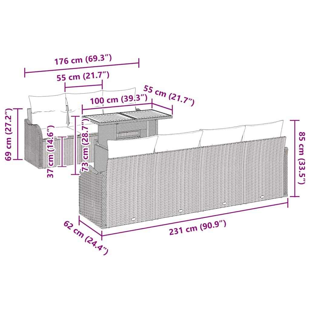 Garden Sofa Set with Cushion Manual 8 pcs Grey