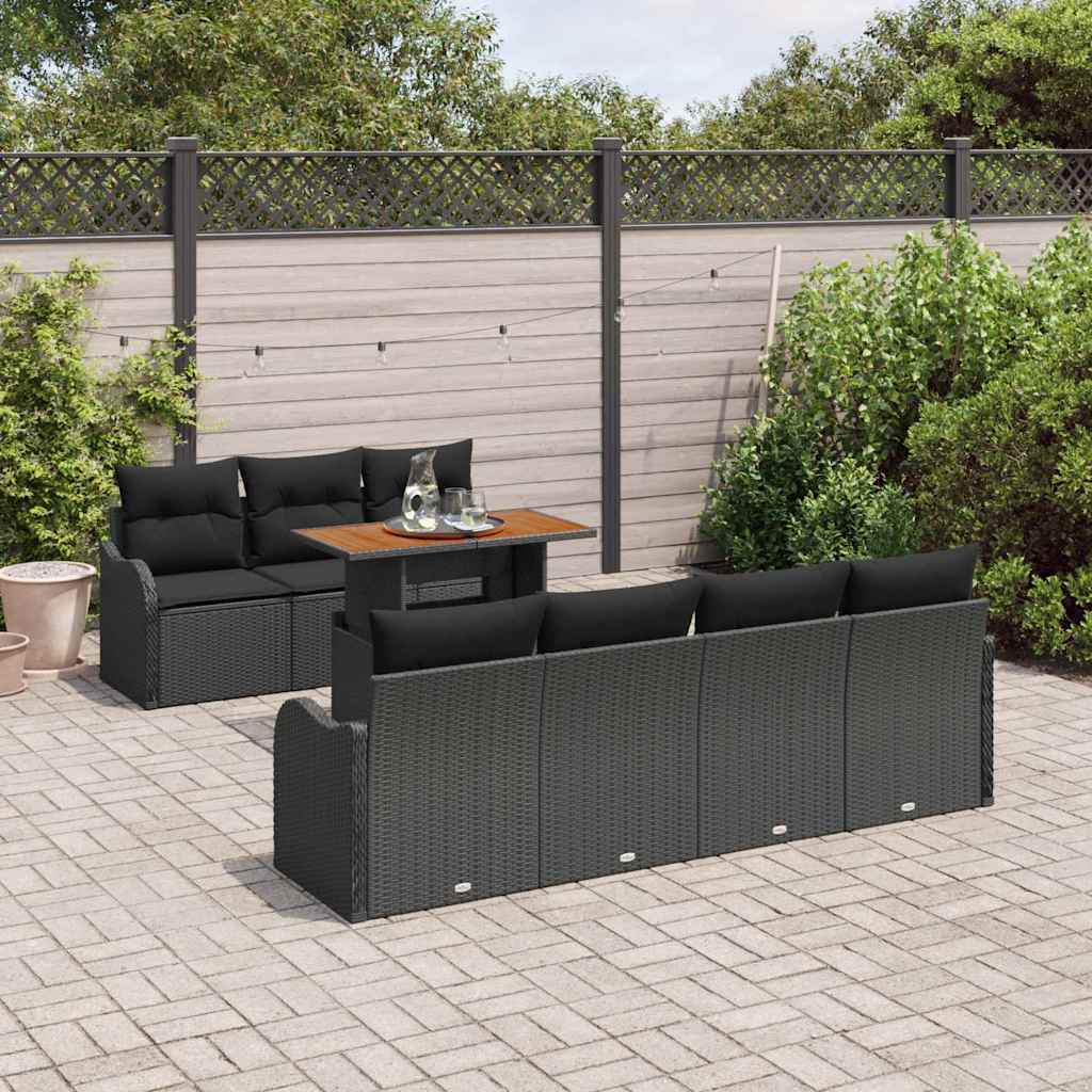 Garden Sofa Set with Cushion Manual 8 pcs Black