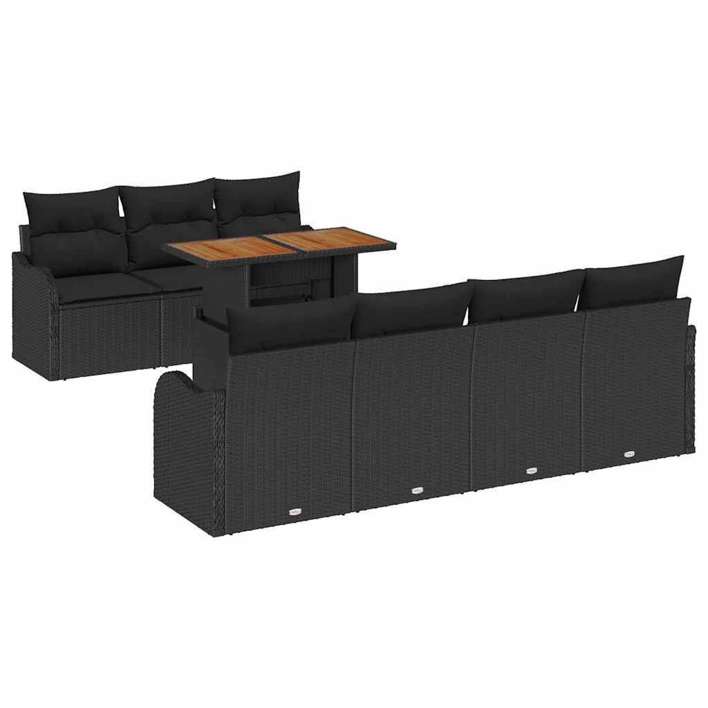 Garden Sofa Set with Cushion Manual 8 pcs Black
