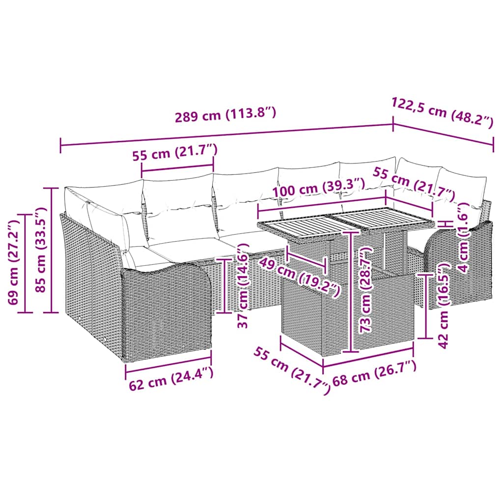 Garden Sofa Set with Cushion Manual 8 pcs Grey
