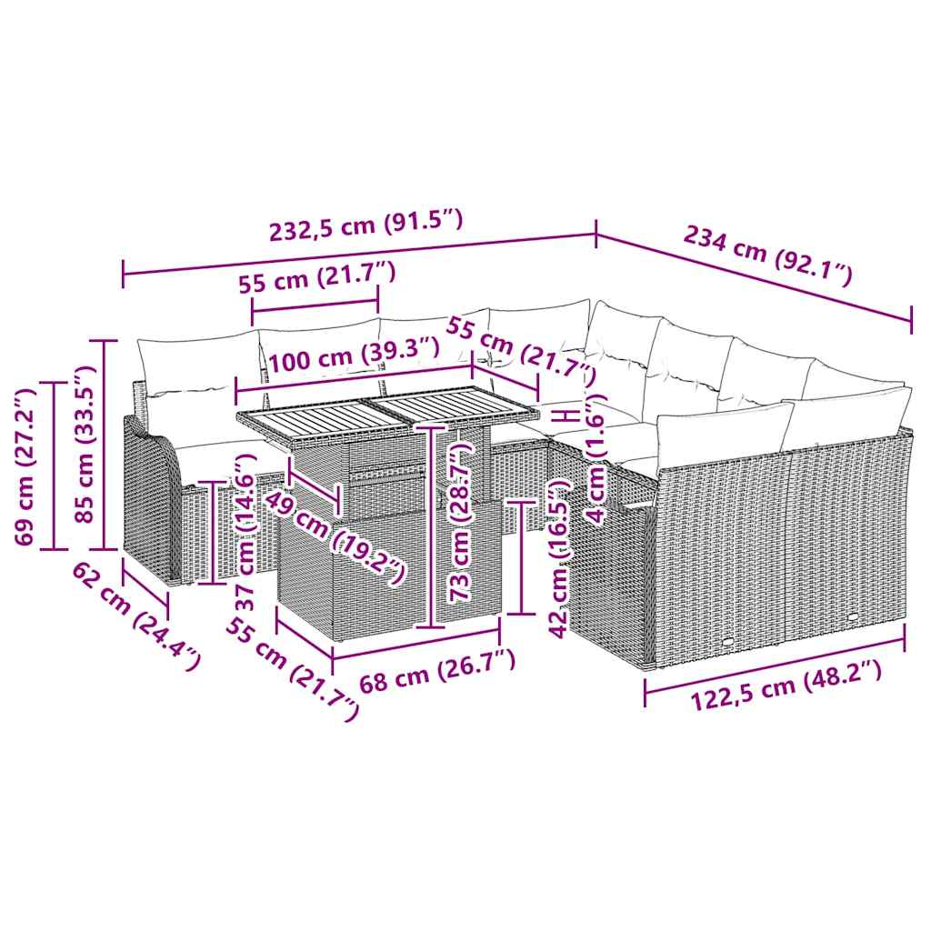 Garden Sofa Set with Cushion Manual 7 pcs Black