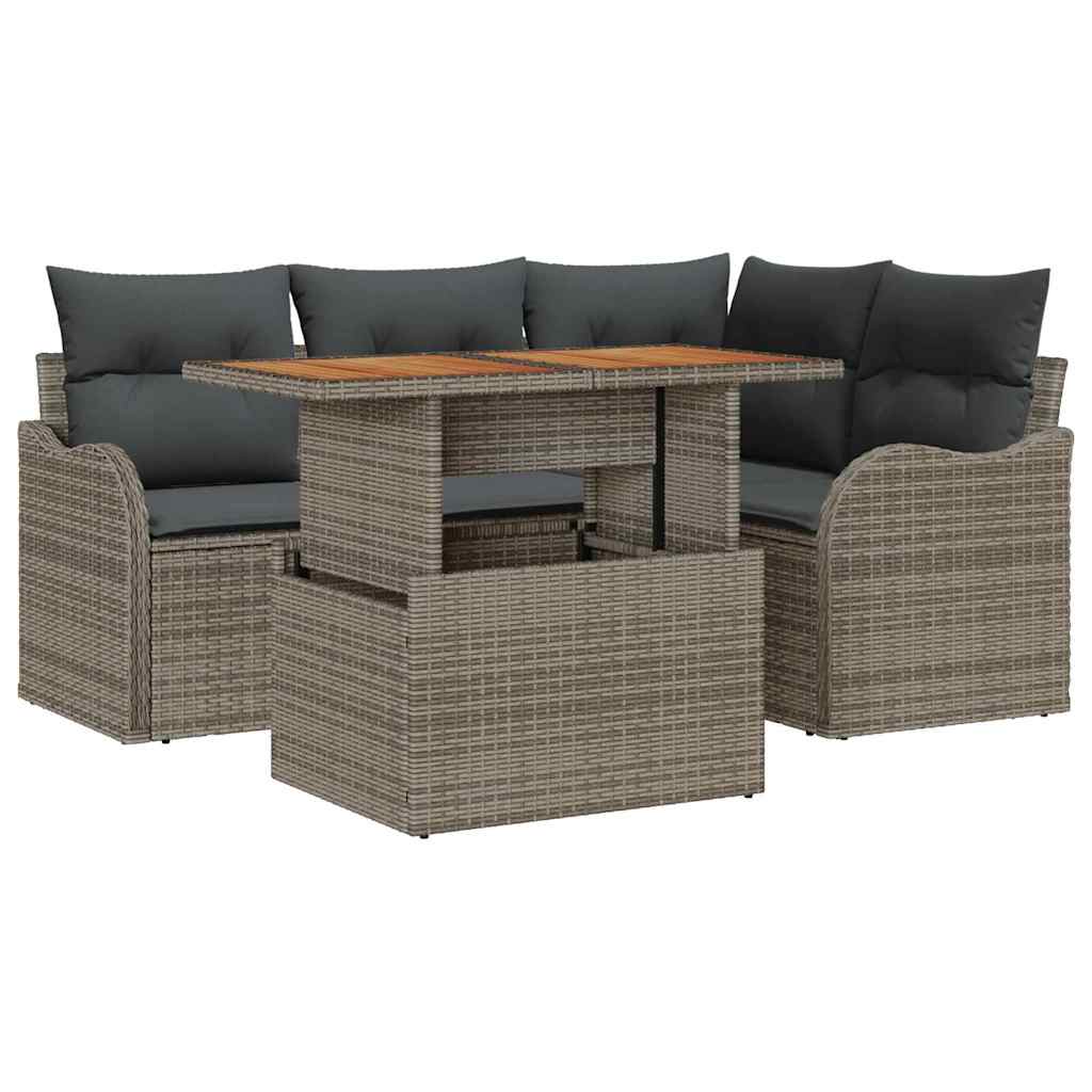 Garden Sofa Set with Cushion 5 pcs Grey Poly Rattan