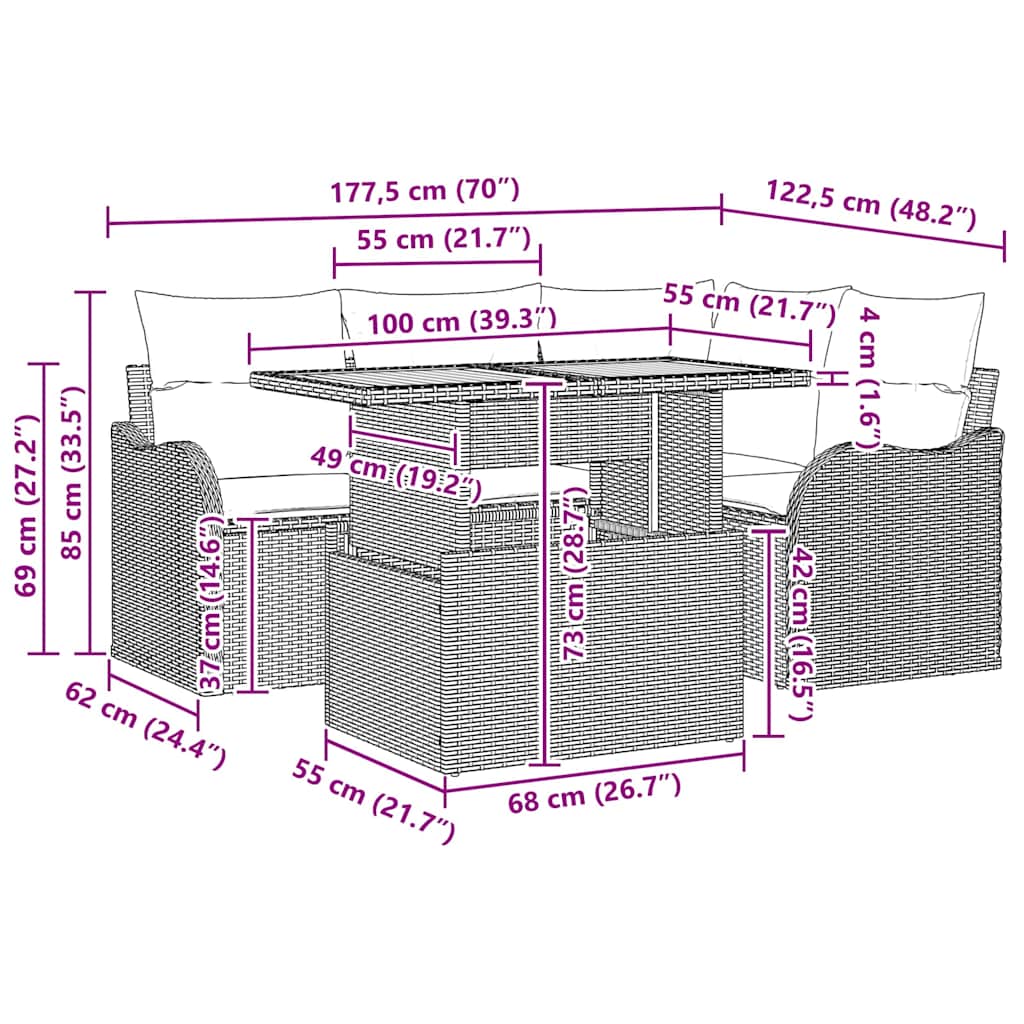 Garden Sofa Set with Cushion 5 pcs Black Poly Rattan
