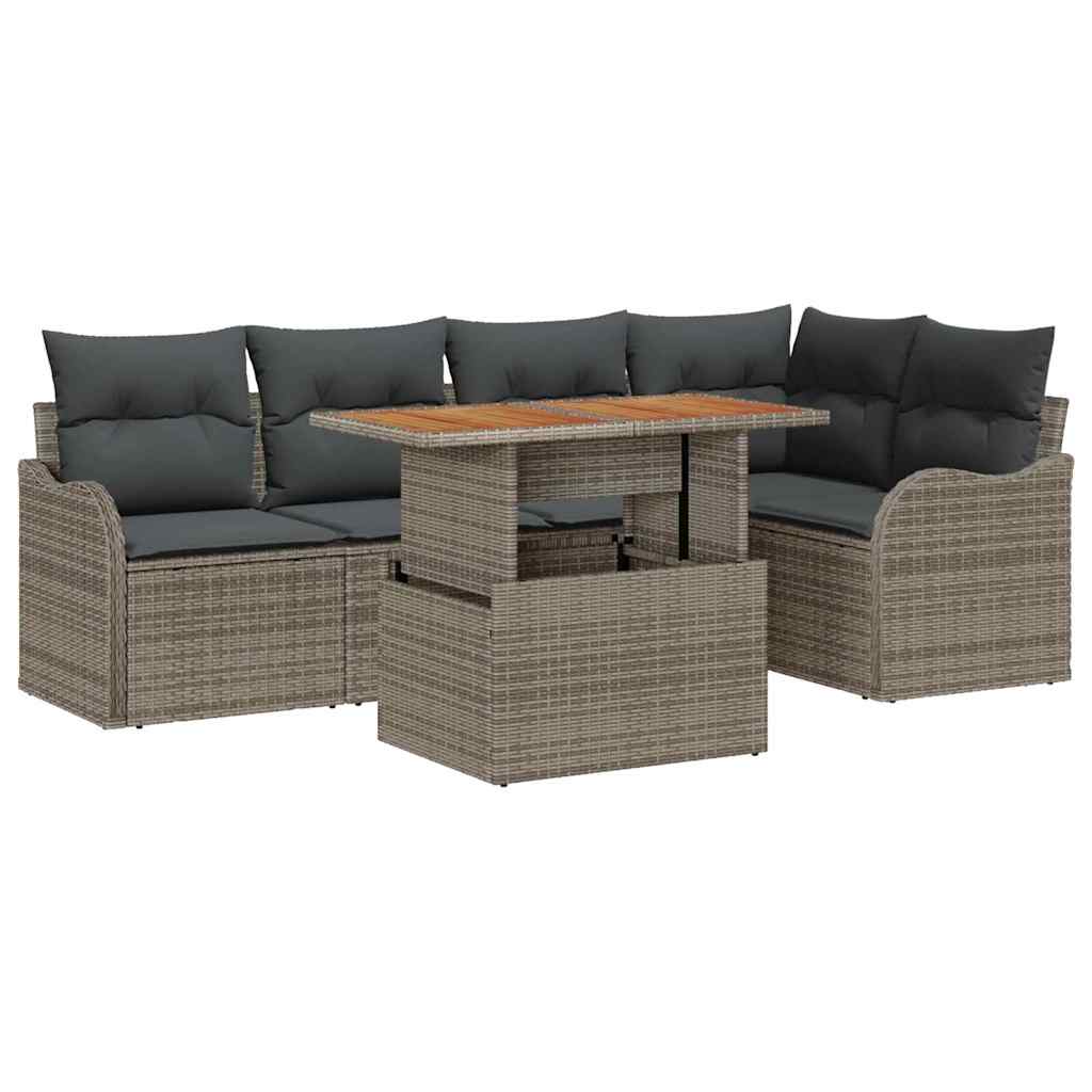 Garden Sofa Set with Cushion 6 pcs Grey Poly Rattan