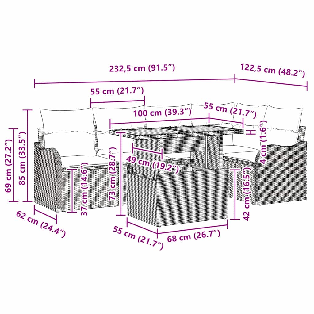 Garden Sofa Set with Cushion Manual 6 pcs Black