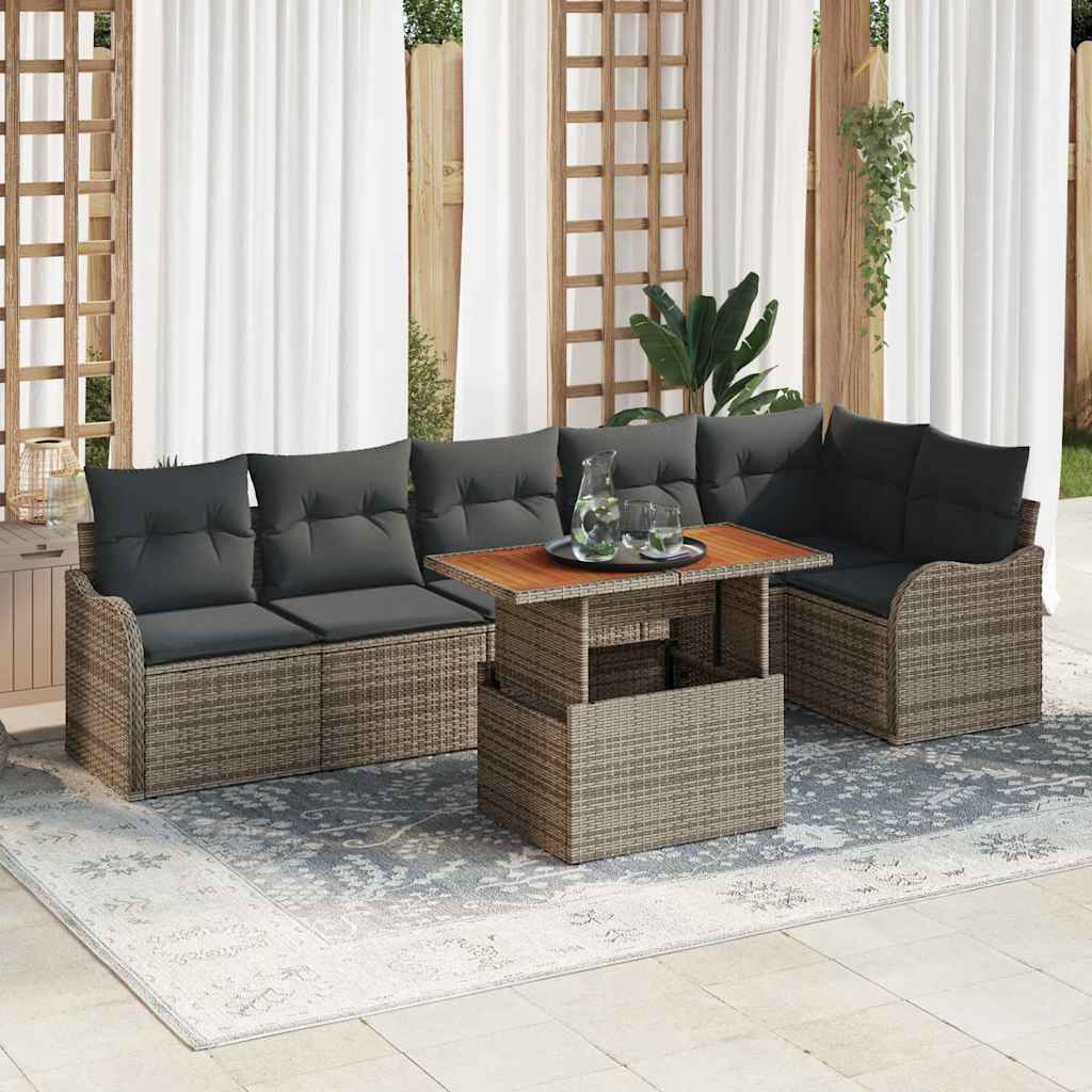 Garden Sofa Set with Cushion Manual 7 pcs Grey