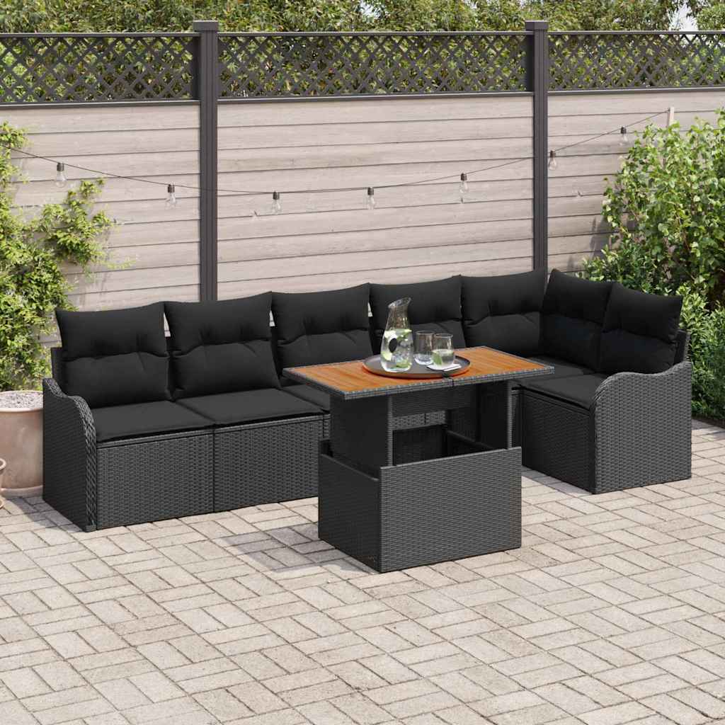 Garden Sofa Set with Cushion Manual 7 pcs Black