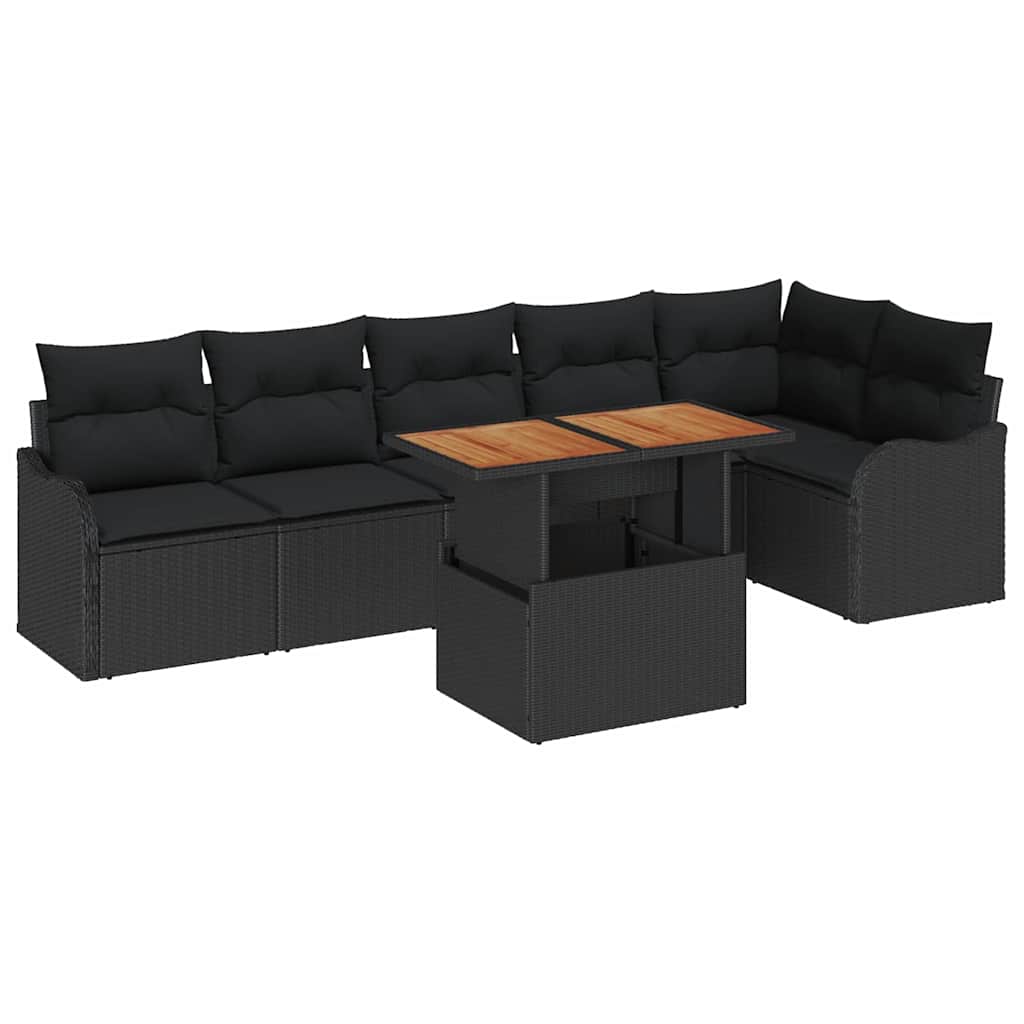 Garden Sofa Set with Cushion Manual 7 pcs Black