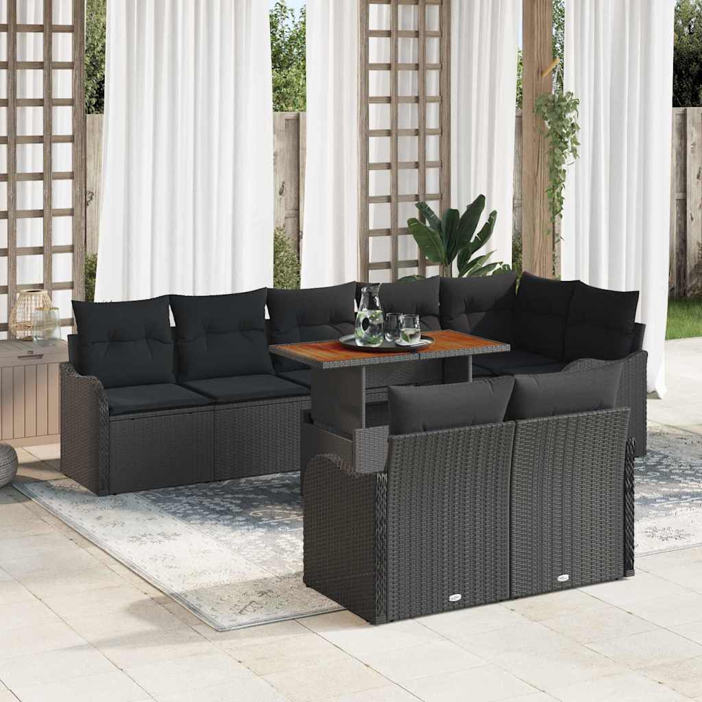 Garden Sofa Set with Cushion Manual 9 pcs Black