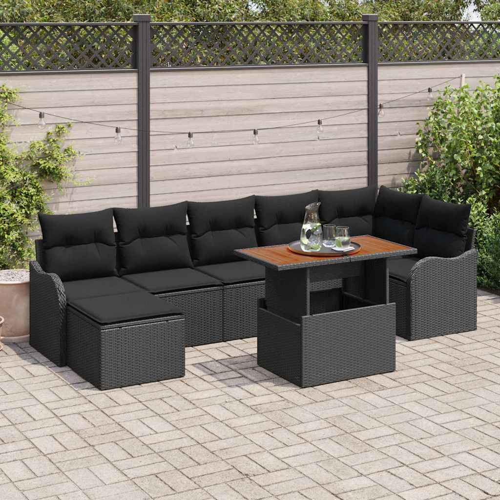 Garden Sofa Set with Cushion with Storage 8 pcs Black