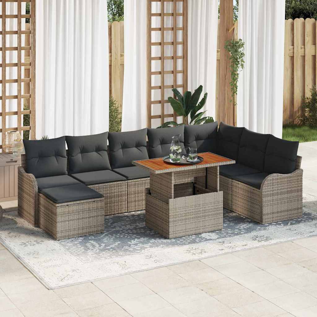 Garden Sofa Set 9 pcs Grey Poly rattan and powder-coated steel