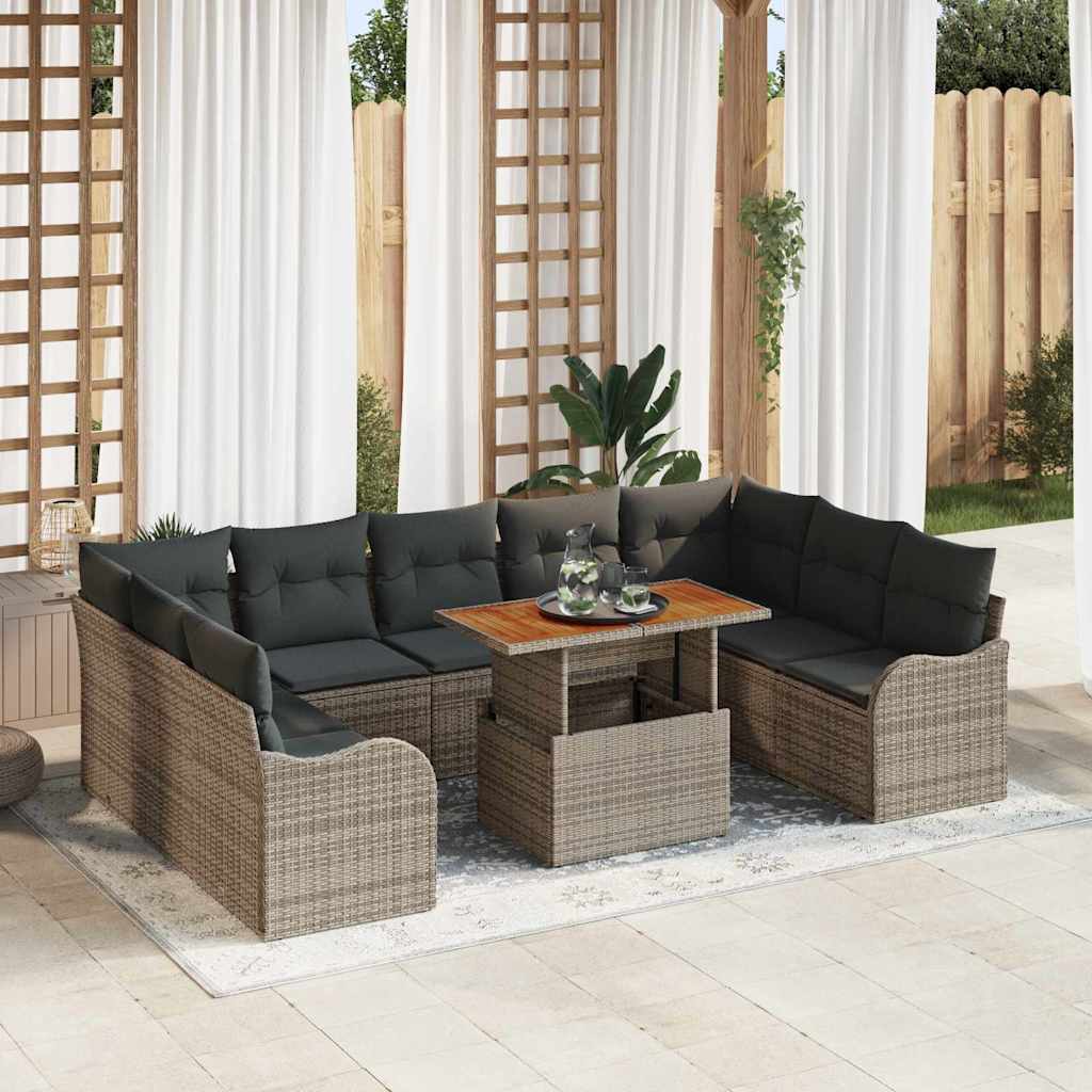 Garden Sofa Set 10 pcs Grey Poly rattan and powder-coated steel
