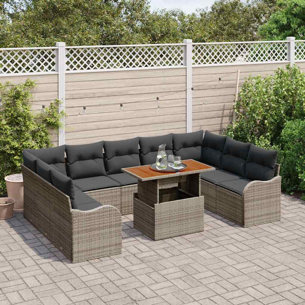 Garden Sofa Set 10 pcs Grey Poly rattan and powder-coated steel