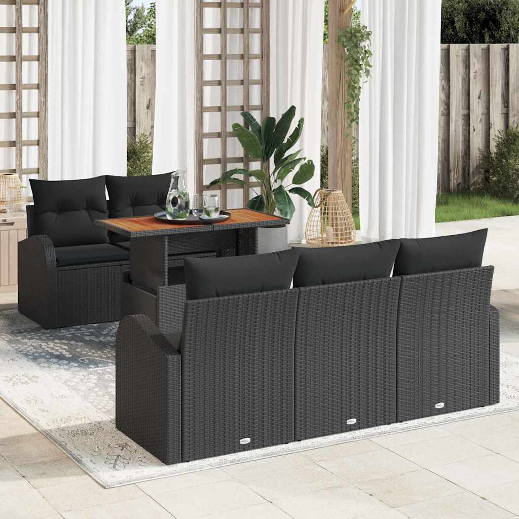 Garden Sofa Set with Cushion 6 pcs Black