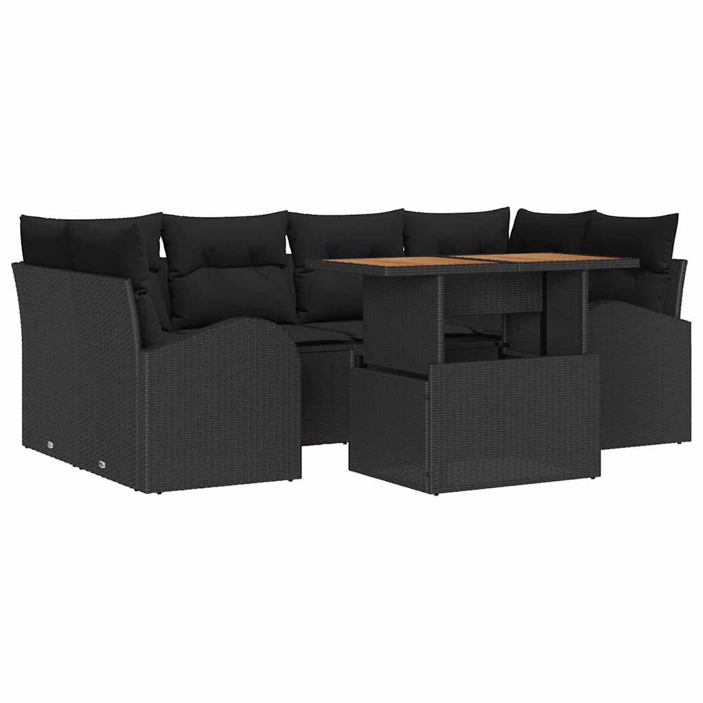 Garden Sofa Set with Cushion 7 pcs Black