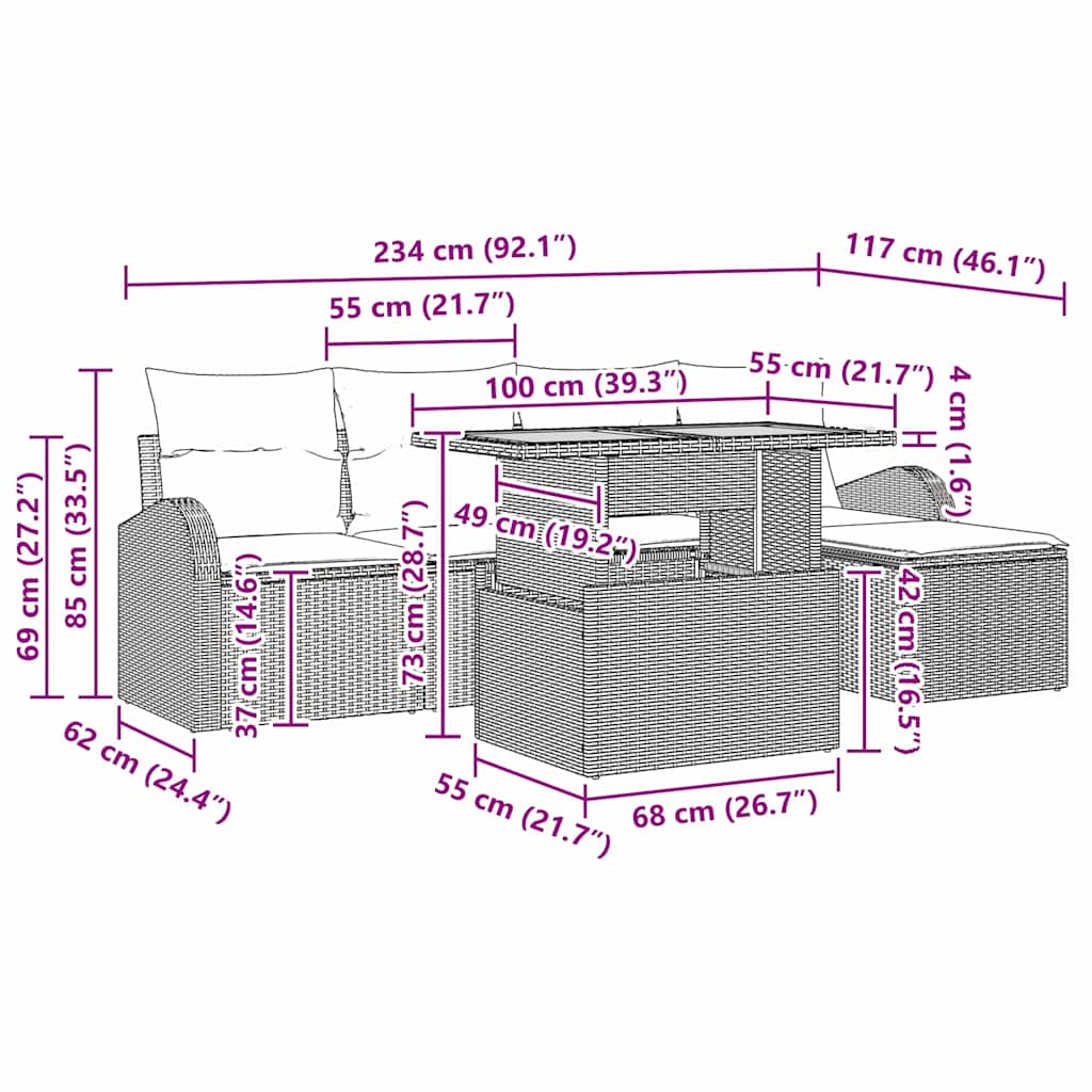 Garden Sofa Set with Cushion 6 pcs Black