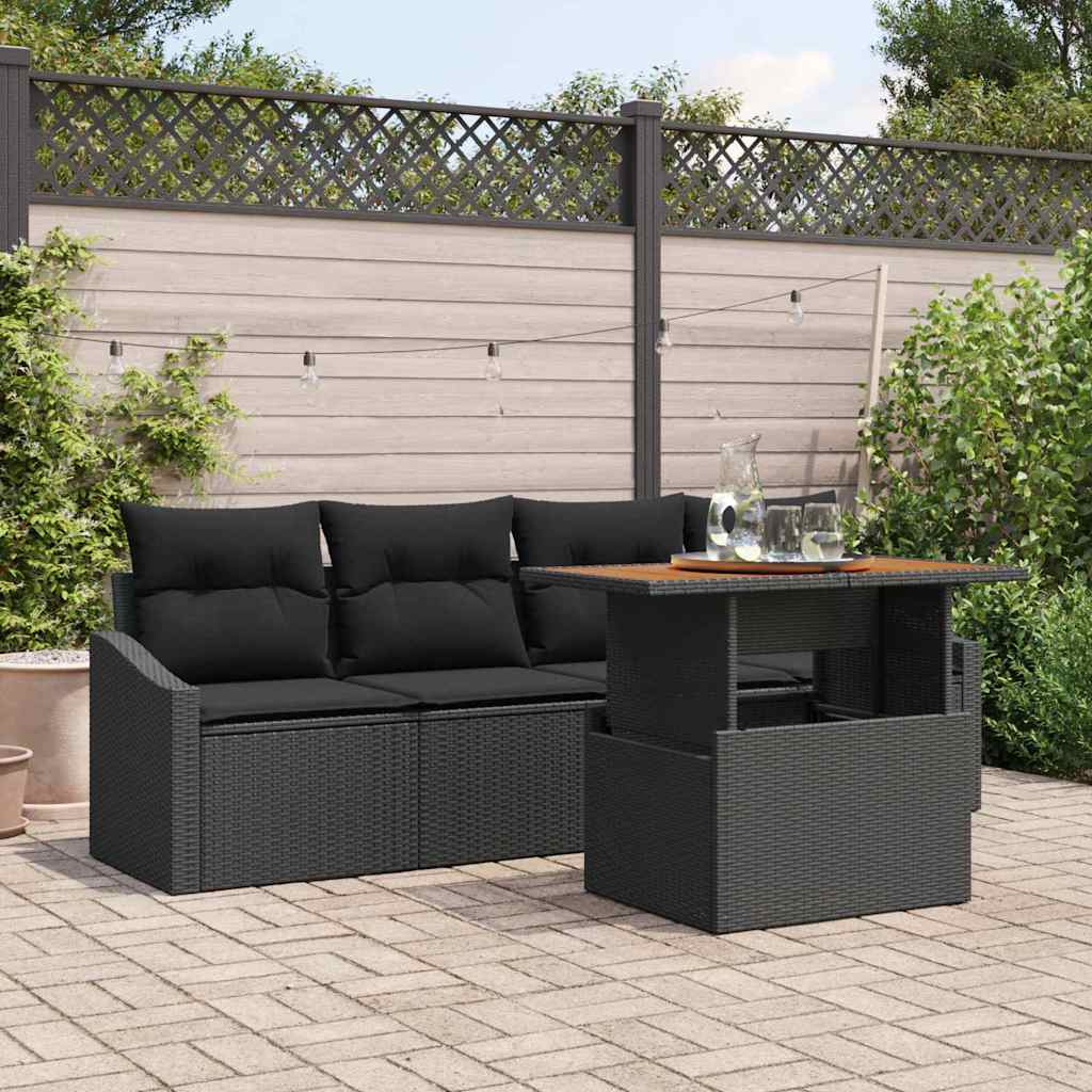 Garden Sofa Set with Cushion 5 pcs Black Poly rattan