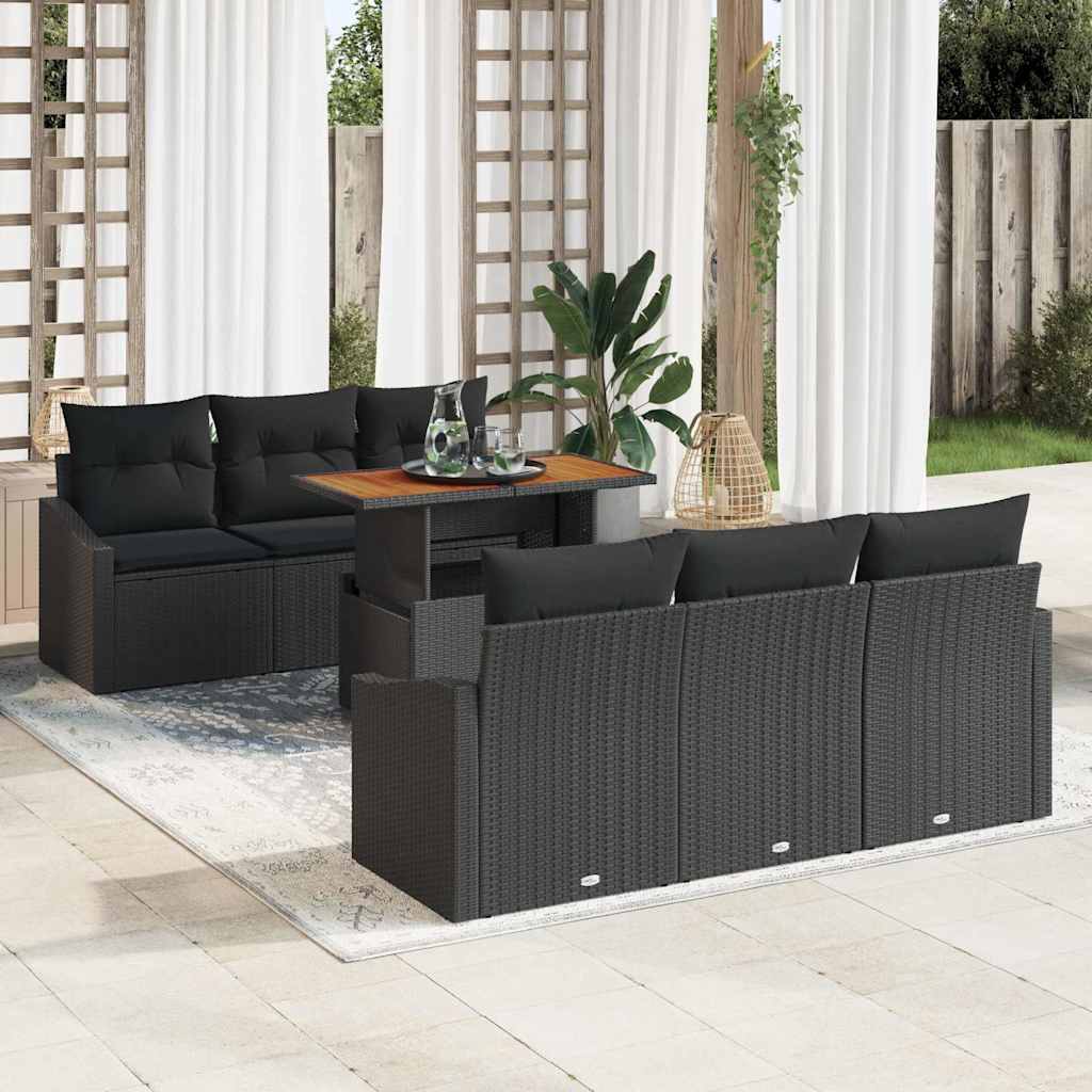 Garden Sofa Set with Cushion Manual 7 pcs Black and Brown