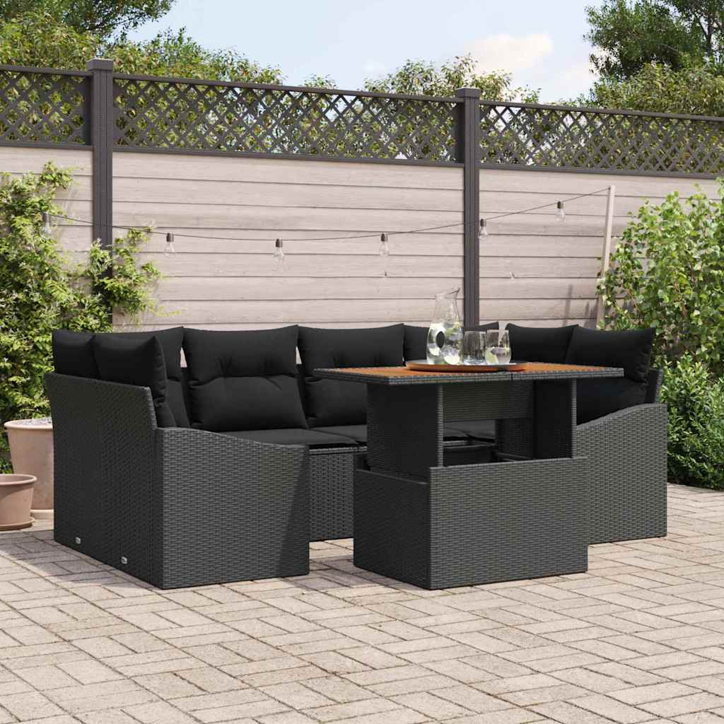 Garden Sofa Set 7 pcs Black and Brown