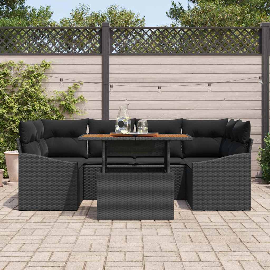 Garden Sofa Set 7 pcs Black and Brown