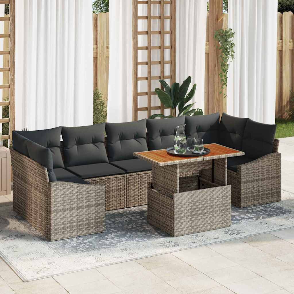 Garden Dining Set with Cushion Manual 8 pcs Grey and Brown