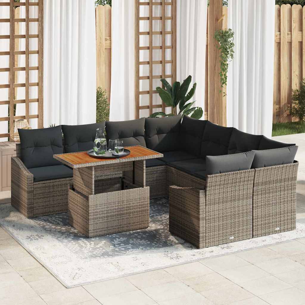 Garden Sofa Set 9 pcs Grey and Brown