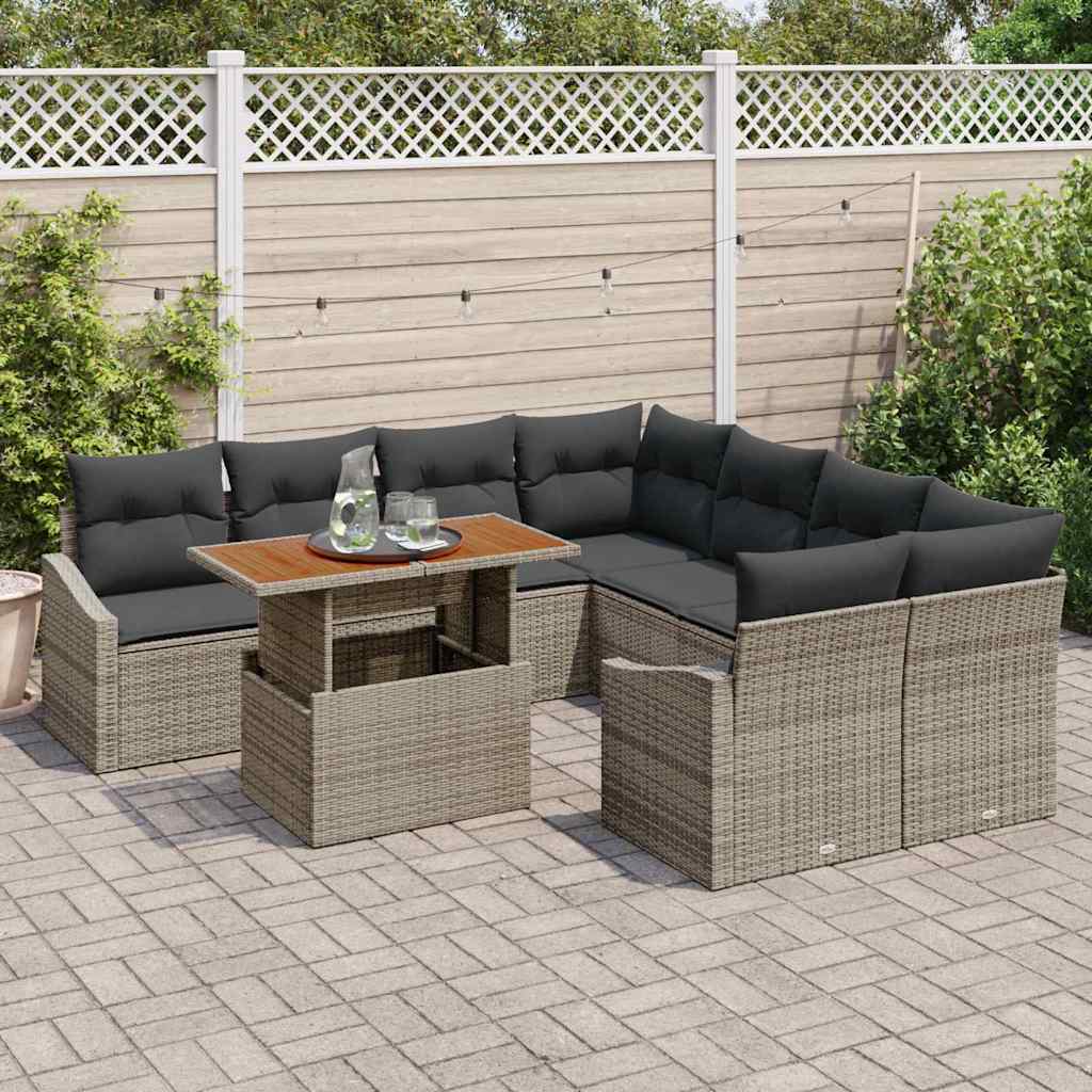 Garden Sofa Set 9 pcs Grey and Brown