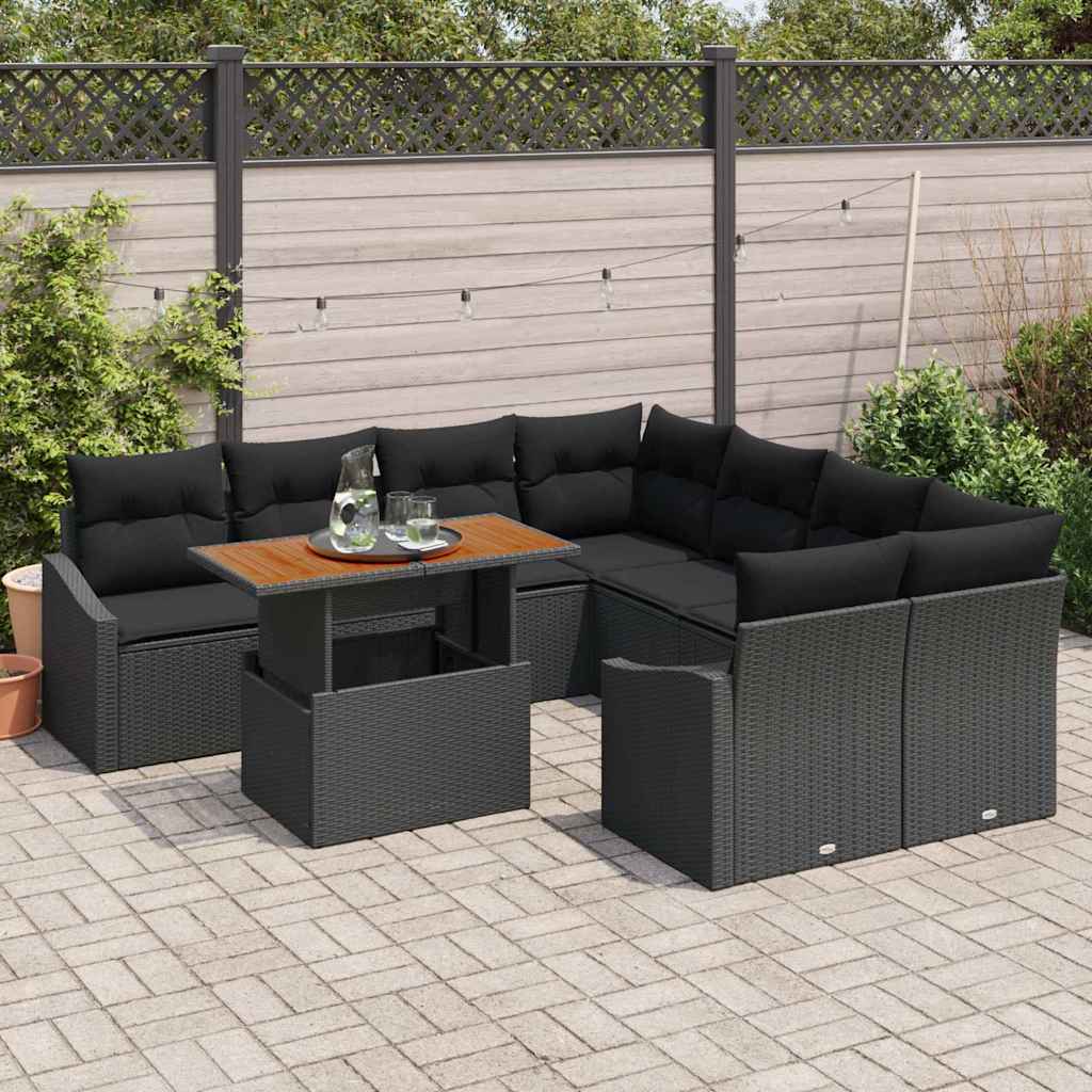 Garden Sofa Set 9 pcs Black and Brown