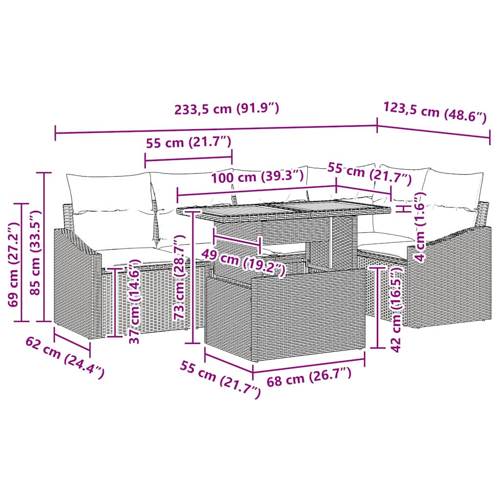 Garden Dining Set with Cushion Black and Brown 100 x 55 x 73 cm