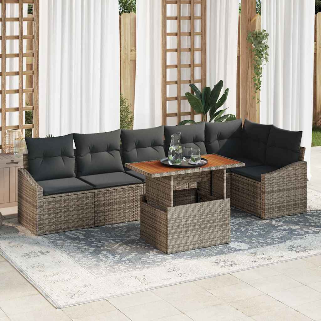 Garden Sofa Set 7 pcs Grey and Brown