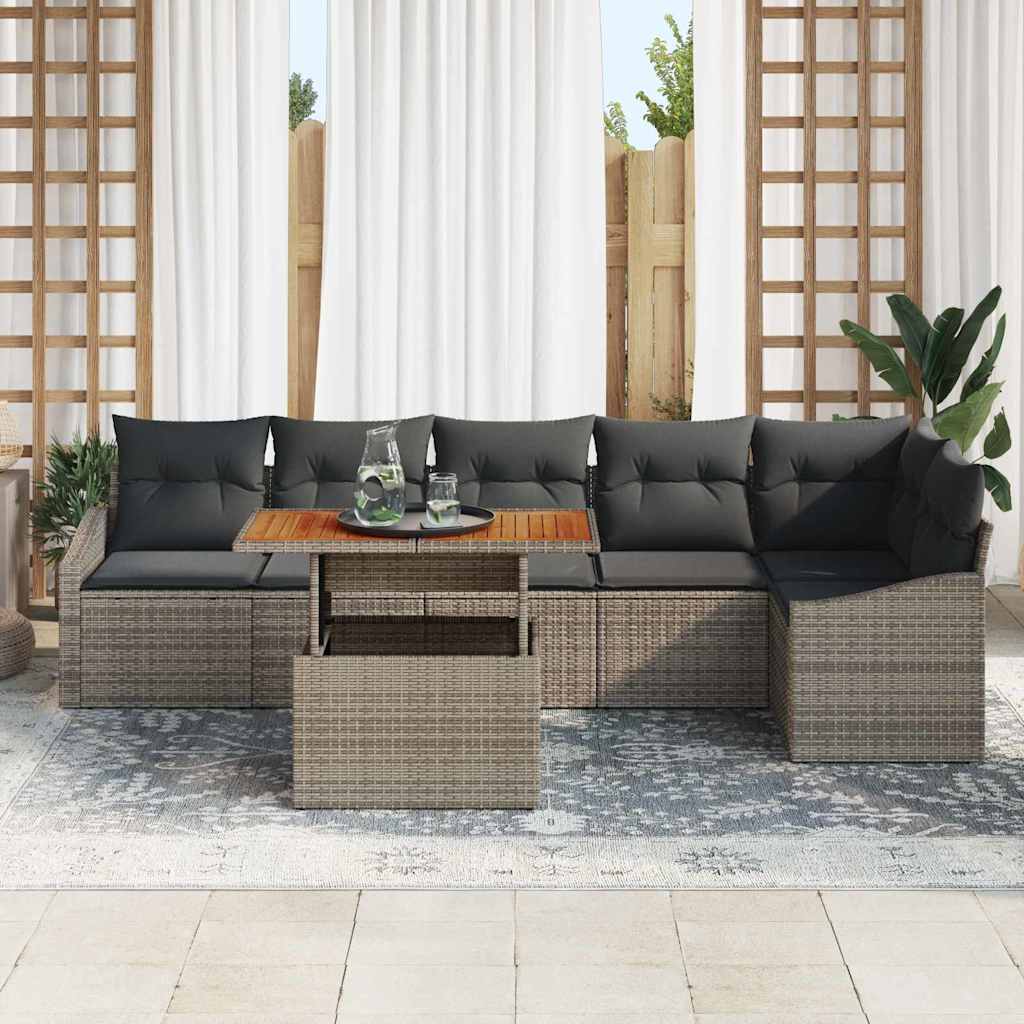 Garden Dining Set with Cushion Manual 7 pcs Grey and Brown