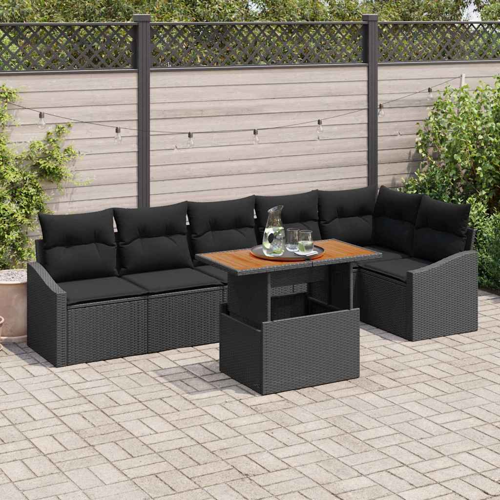 Garden Dining Set with Cushion Manual 7 pcs Black and Brown