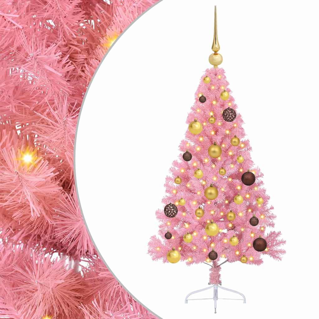 Artificial Pre-lit Christmas Tree with 150 LEDs Pink 120 cm PVC