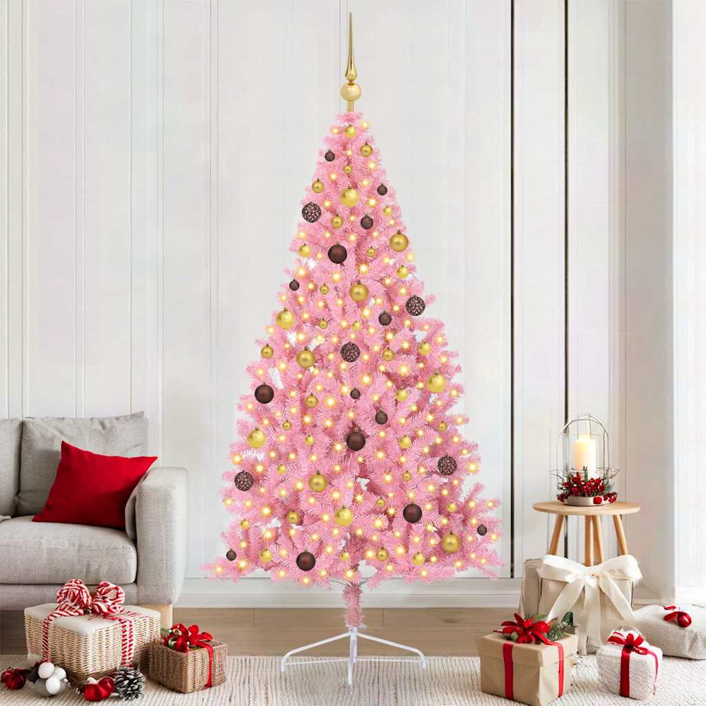 Artificial Pre-lit Christmas Tree with 300 LEDs Pink 210 cm PVC