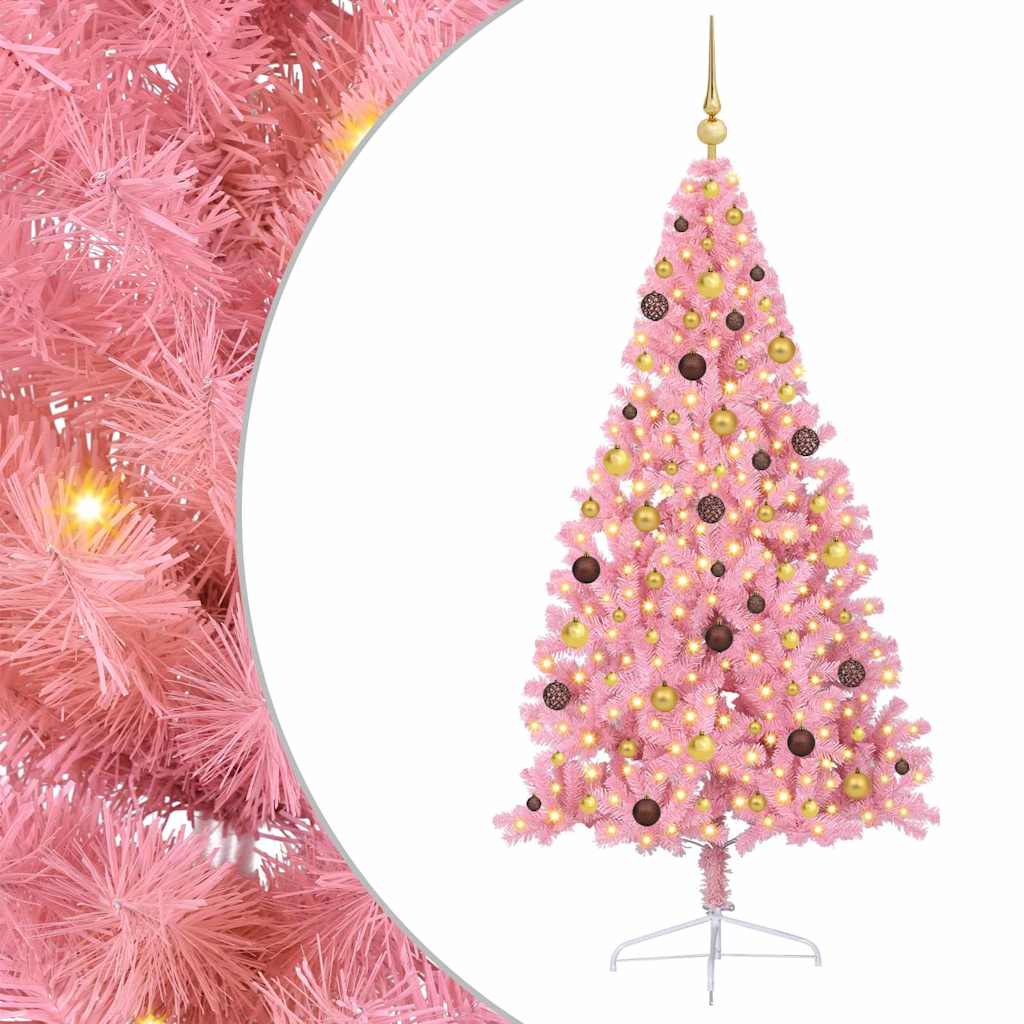 Artificial Pre-lit Christmas Tree with 300 LEDs Pink 210 cm PVC