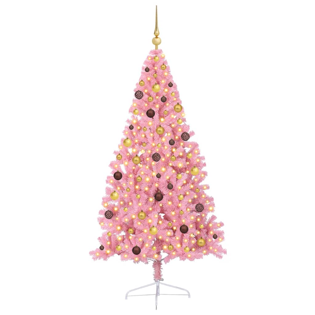 Artificial Pre-lit Christmas Tree with 300 LEDs Pink 210 cm PVC