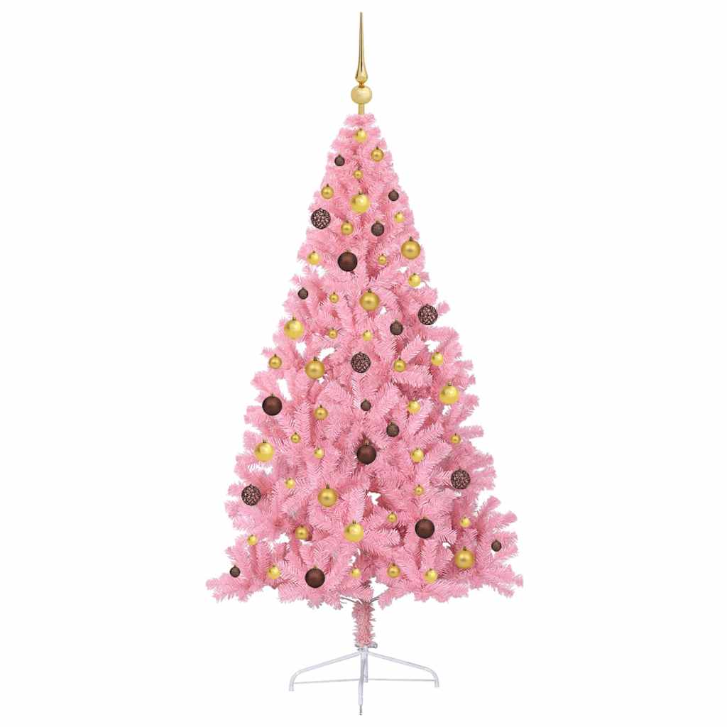 Artificial Pre-lit Christmas Tree with 300 LEDs Pink 210 cm PVC