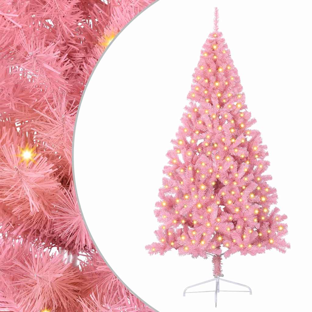 Artificial Pre-lit Christmas Tree with 300 LEDs Pink 240 cm PVC