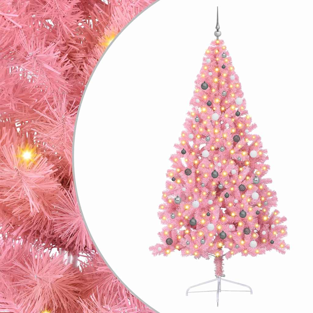 Artificial Pre-lit Christmas Tree with 300 LEDs Pink 240 cm PVC
