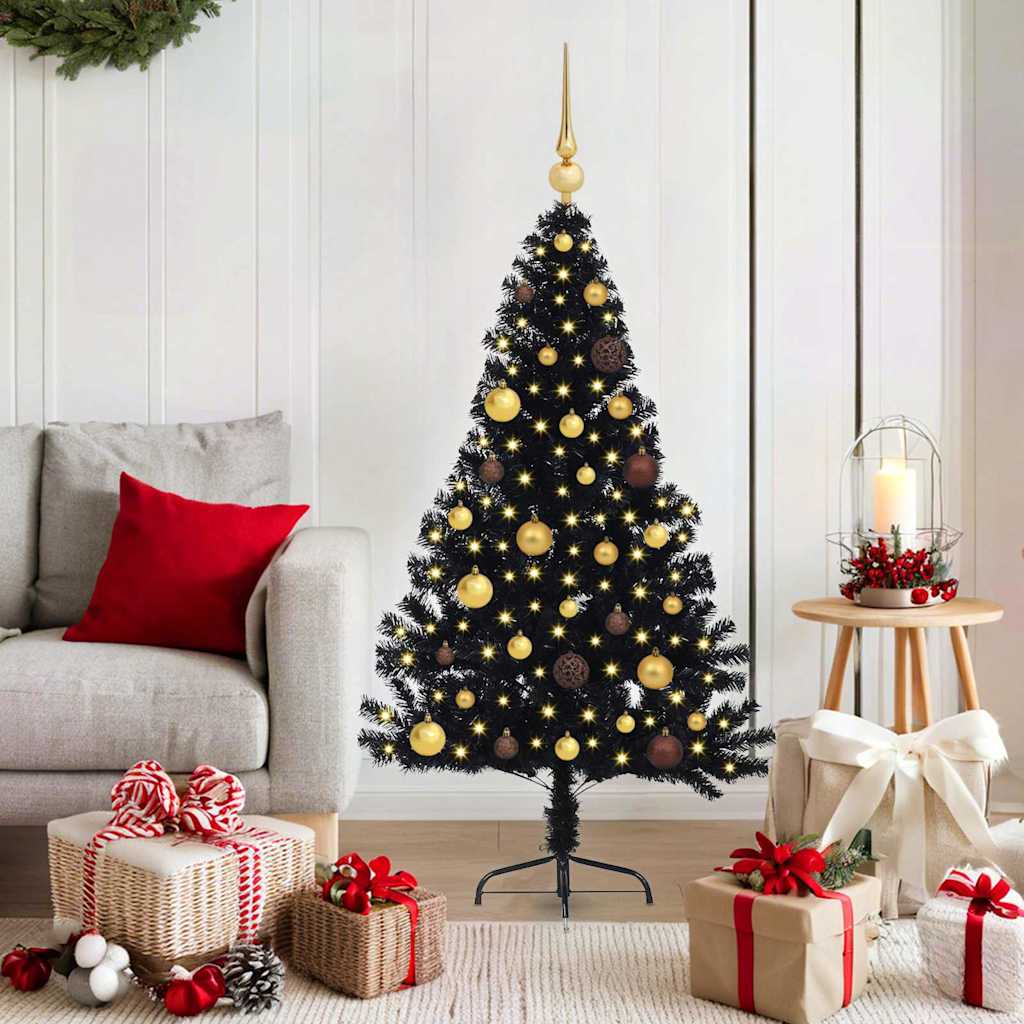 Artificial Pre-lit Christmas Tree Black 150 cm PVC