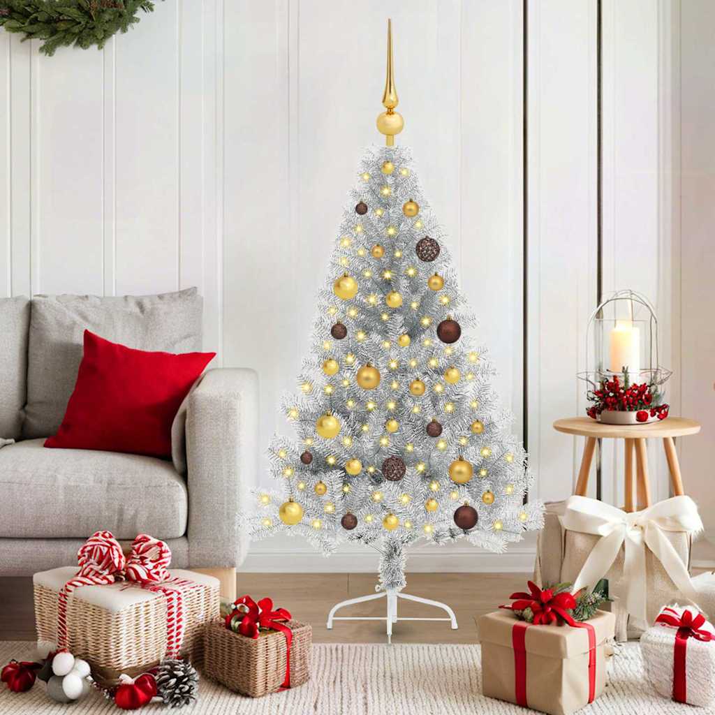 Artificial Pre-lit Christmas Tree Silver 150 cm PET