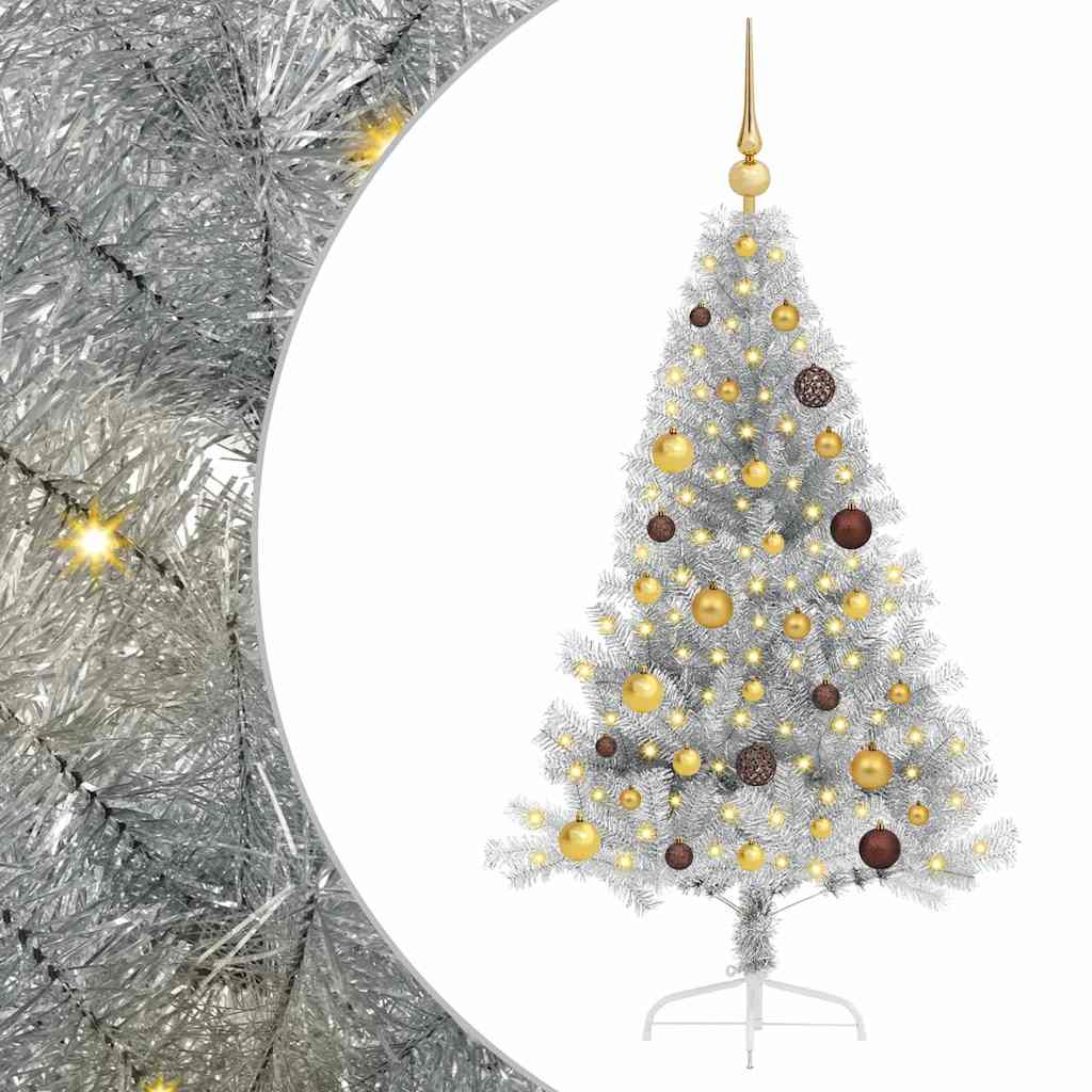 Artificial Pre-lit Christmas Tree Silver 150 cm PET