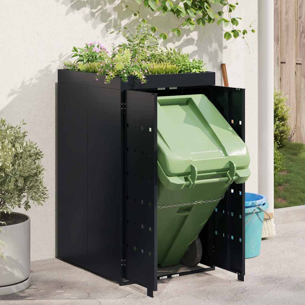 Wheelie Bin Storage with Planter Roof for Single 240L Bin Black